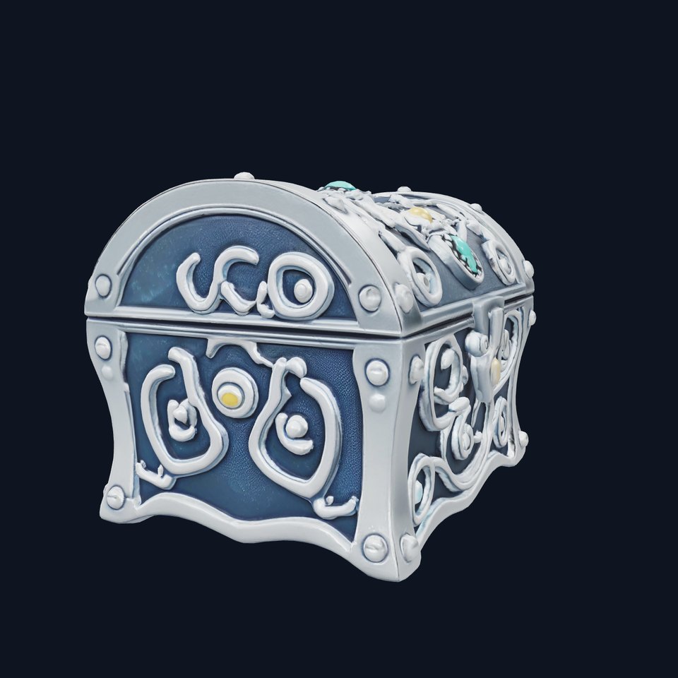 Mystical Treasure Chest with Silver Spirals and Gemstones model pack